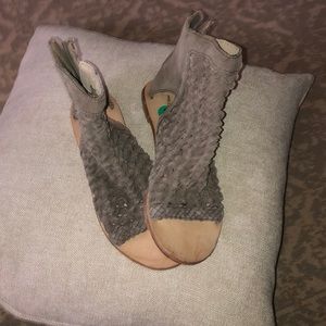 Free People Woven Leather Sandals-gray- NEW